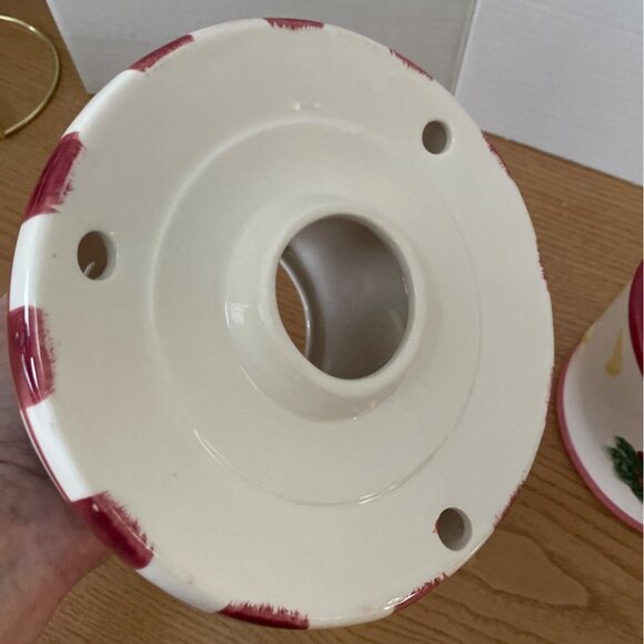 Vtg Christmas Ceramic Candle Holder w Shade Topper Moon Stars Candy Cane Tree - Picture 4 of 8